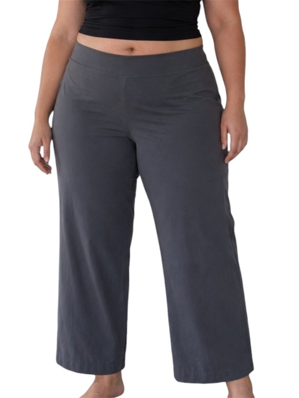 Size L Eileen Fisher Dark Grey Wide Leg Knit Pants 